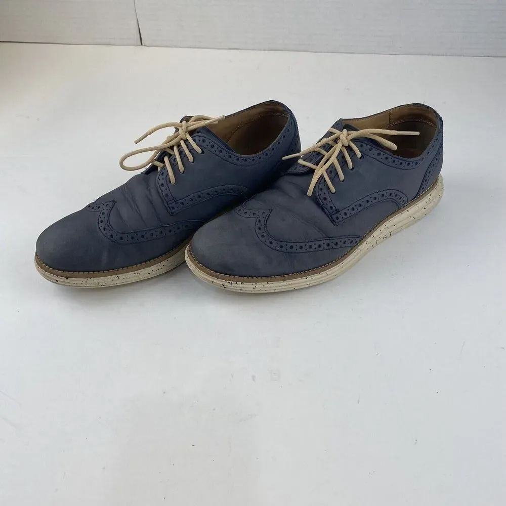 Cole Haan Lunargrand Suede Wingtip Oxford Shoes Blue Gray Men's Size‎ 9 Used